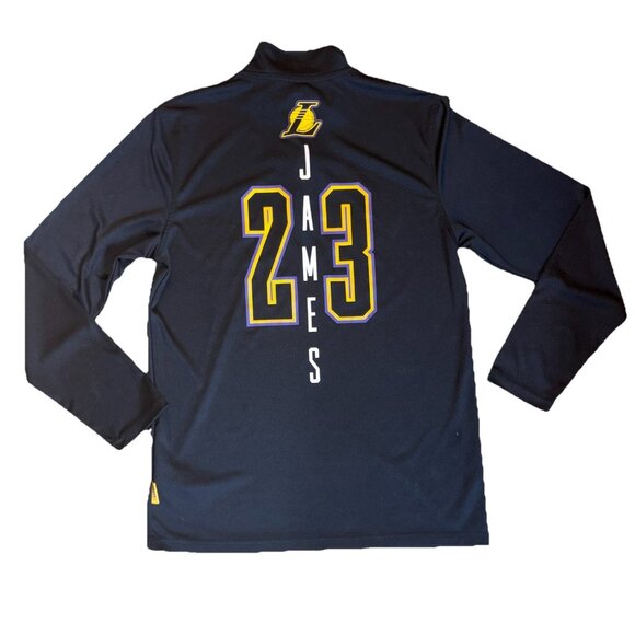 Los Angeles Lakers LeBron James 1/4 Zip Warm Up Jacket Men’s Sz M Black NBA - Picture 2 of 8